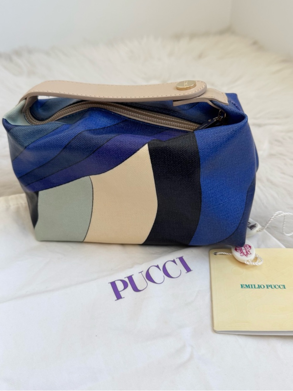 Emilio Pucci Blue Navy Cream Graphic Cosmetic Pouch
